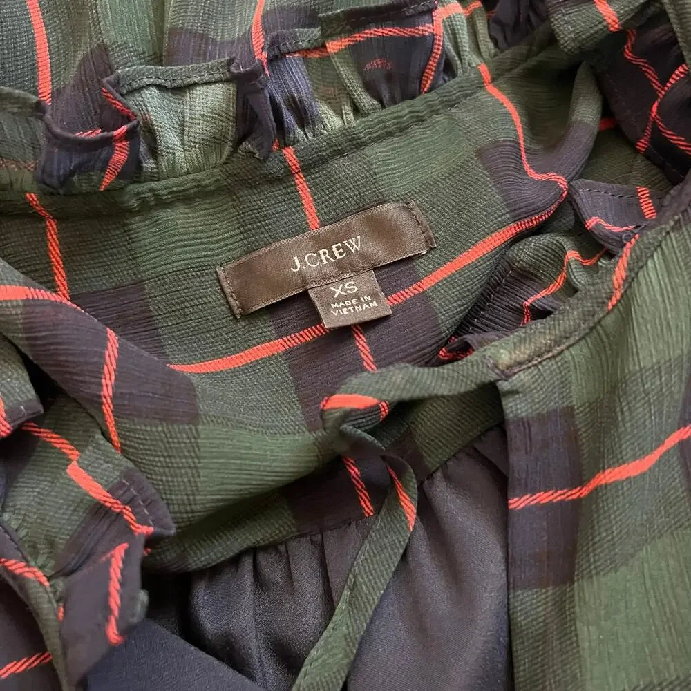 J. Crew Plaid Dress Tie-neck tiered dress in Black Watch tartan - Picture 7 of 9